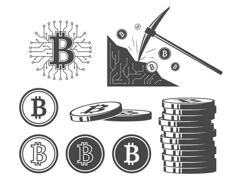 Bitcoin Icons, Set Of Vector Illustrations Stock Illustration