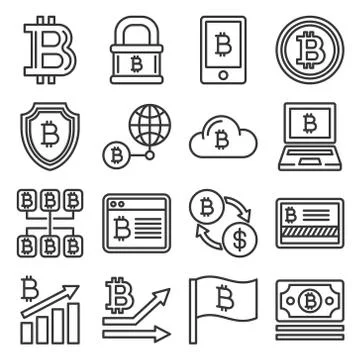 Bitcoin Icons Set on White Background. Line Style Vector 库存插图