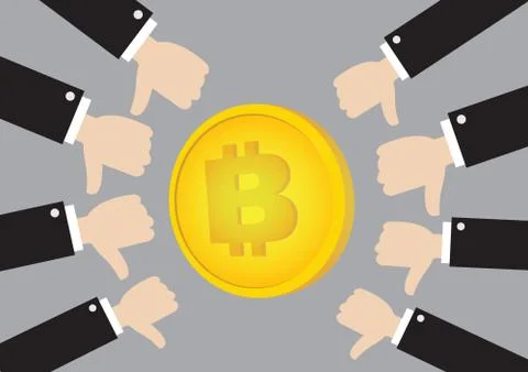 Bitcoin illustration with thumb down hand. Stock Illustration