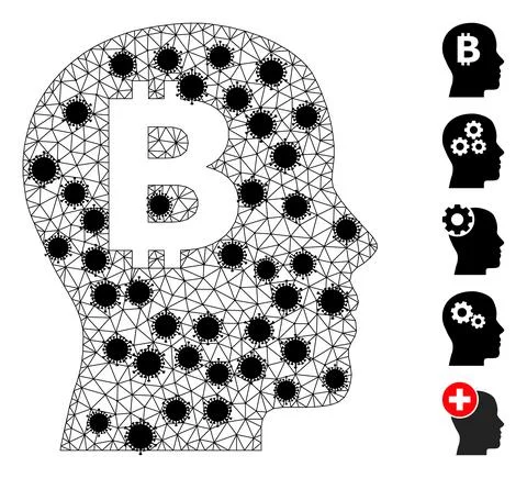 Bitcoin Imagination Wire Frame Mesh Pictogram with Infection Parts イラスト素材