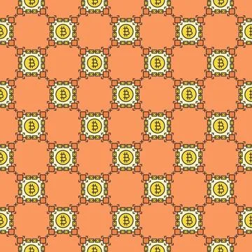 Bitcoin inside Blockchain vector Decentralized Cryptocurrency colored seaml.. 스톡 일러스트