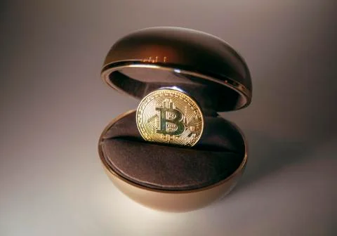 Bitcoin inside the box for the ring Stock Photos