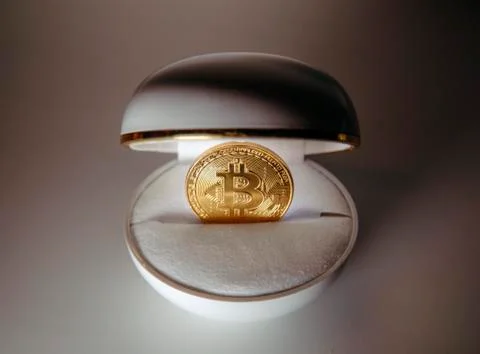 Bitcoin inside the box for the ring Stock Photos