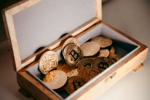 Bitcoin inside the box for the ring Stock Photos