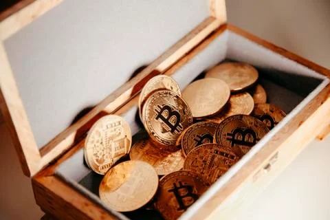 Bitcoin inside the box for the ring Stock Photos