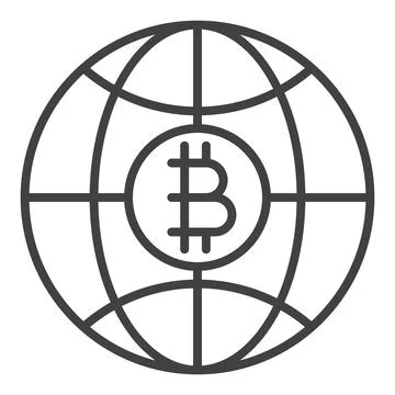 Bitcoin inside Earth vector Globe with Cryptocurrency outline icon or symbol Stock Illustration