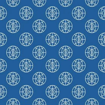 Bitcoin inside Earth vector Globe with Cryptocurrency outline seamless patter Stock Illustration