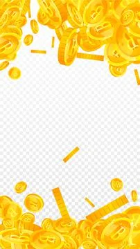 Bitcoin, internet currency coins falling. Noteworthy scattered BTC coins Stock Illustration