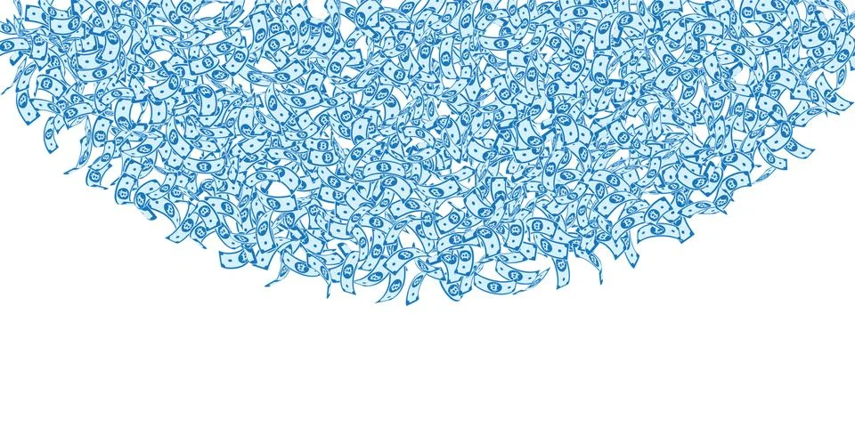 Bitcoin, internet currency notes falling. Small BT Stock Illustration