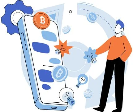 Bitcoin. The intersection technology and finance has given rise to crypto Stock-Illustration