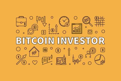 Bitcoin Investor vector BTC Crypto Trading outline horizontal illustration .. Stock Illustration
