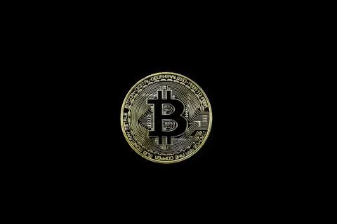 Bitcoin isolate on black background. Cryptocurrency digital money Concept Stock Photos