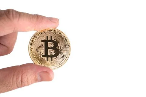 Bitcoin on isolated white background. Cryptography and Electronic money con.. Stock Photos