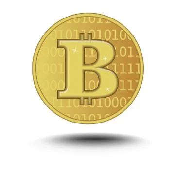 Bitcoin isolated on white background. Golden embossed coin of virtual currenc Stock Illustration