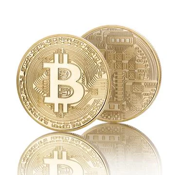 Bitcoin isolated on white background with reflection Stock Photos