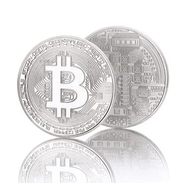 Bitcoin isolated on white background with reflection Stock Photos