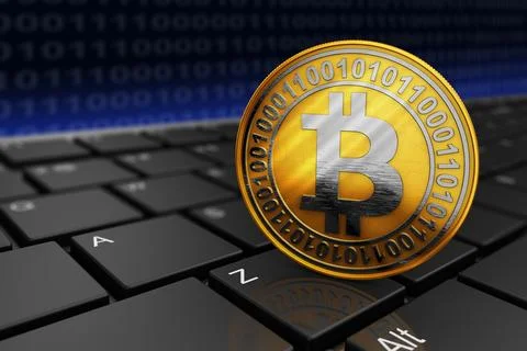Bitcoin on keyboard Stock Illustration