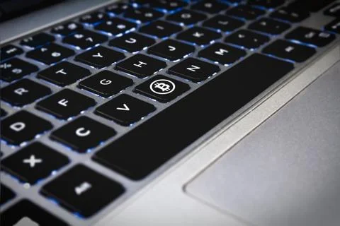 Bitcoin on Keyboard Stock Photos