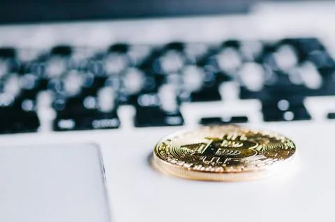 Bitcoin On Laptop Foto stock