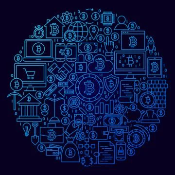 Bitcoin Line Icon Circle Concept Stock Illustration