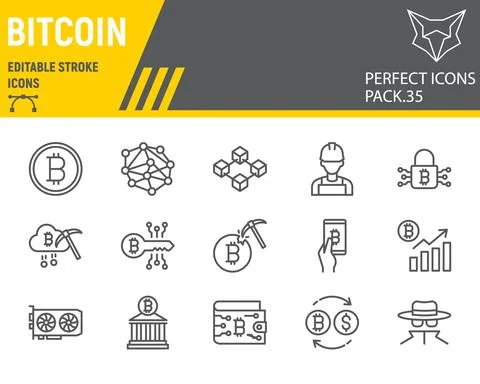 Bitcoin line icon set, blockchain collection, vector graphics, logo 스톡 일러스트