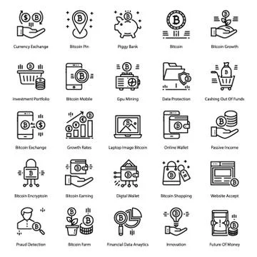 Bitcoin Line Icons Pack Stock Illustration