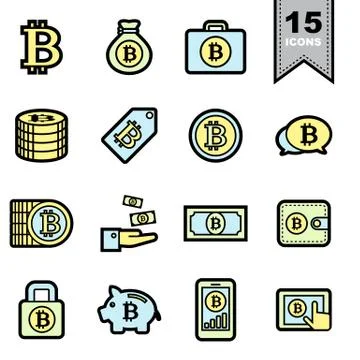 Bitcoin line icons set Stock Illustration