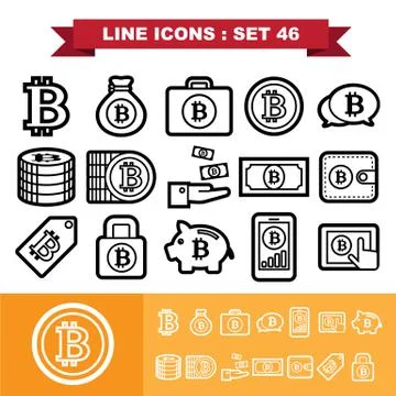 Bitcoin line icons set  Illustration