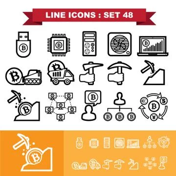 Bitcoin line icons set  Illustration