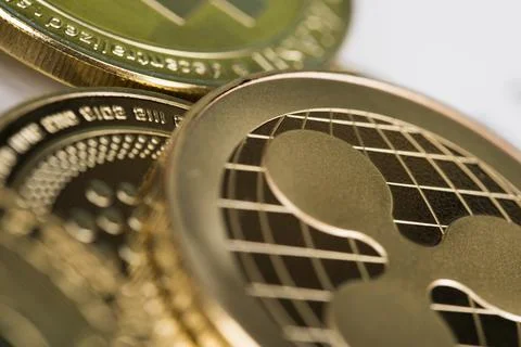Bitcoin, litecoin, etherium coins close up, Virtual money background Stock Photos