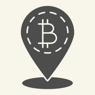 Bitcoin location solid icon. Bitcoin and map pin vector illustration isolated on Stock Illustration