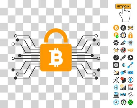 Bitcoin Lock Circuit Icon with Bonus 스톡 일러스트