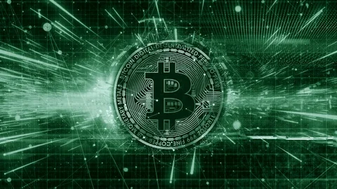 Bitcoin Logo animation with a light beam effect and a green color grade 스톡 동영상 107744050