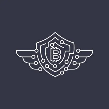 Bitcoin logo. The concept of protection. Editable stroke 스톡 일러스트