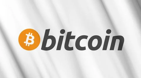 Bitcoin logo decentralized cryptocurrency flag waving 3D Illustrazione stock