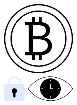 Bitcoin logo emphasizing digital currency and blockchain. Includes lock symbo Illustrazione stock