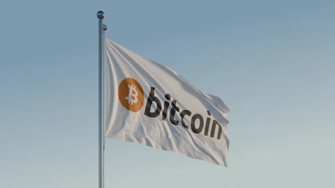 Bitcoin Logo Flag: Cinematic Loopable Motion with Blue Sky in 4K ProRes 444 HQ Stock Footage 269823255