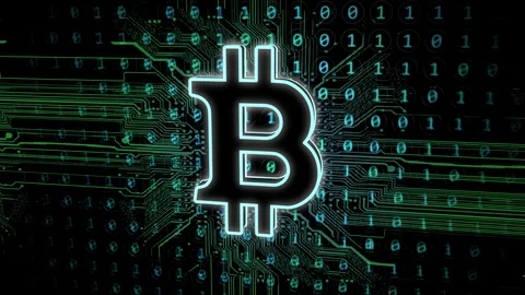 Bitcoin logo in green with programming numbers. Abstract animation of bitcoin Stock Footage 120028423