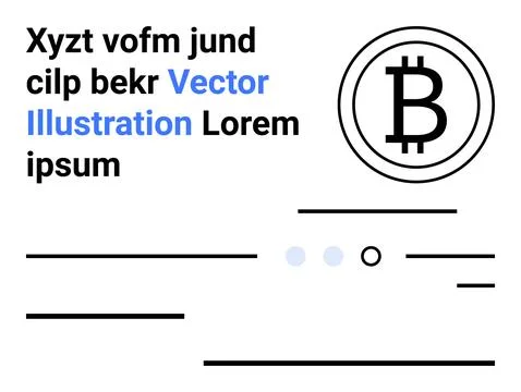 Bitcoin logo inside a circle, horizontal text blocks, and dots in various con Stock Illustration
