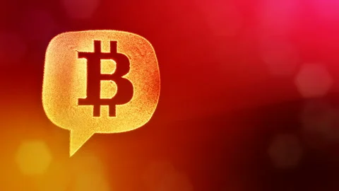 Bitcoin logo inside a message cloud. Financial background made of glow particles Video stock 91066241