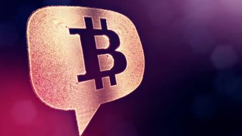 Bitcoin logo inside a message cloud. Financial background made of glow particles Video stock 93520648