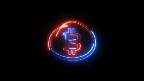 Bitcoin Logo with Red and Blue Neon Glow on Black Background Stock Footage 311117792