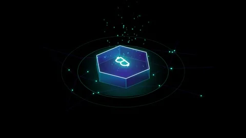 Bitcoin logo rotating on glowing hexagonal platform with binary data in dar.. 動画素材 344651759