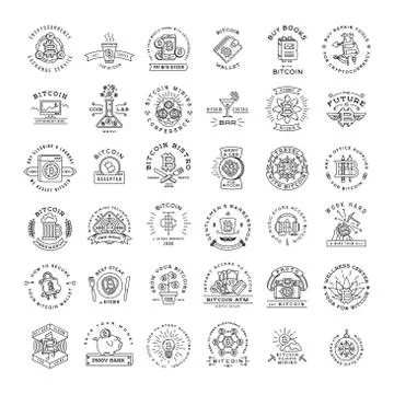 Bitcoin logo templates big set. Cryptocurrency badge collection. Digital money 库存插图