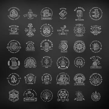 Bitcoin logo templates set. Cryptocurrency badge collection. Digital money Stock Illustration