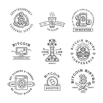 Bitcoin logo templates set. Cryptocurrency badge collection. Digital money icons 库存插图