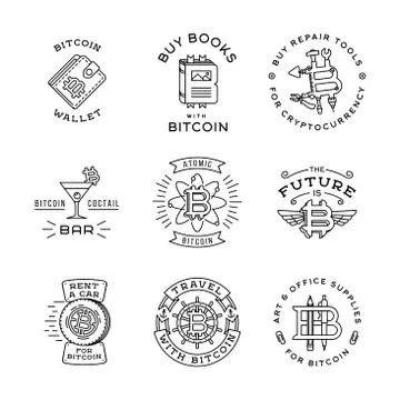 Bitcoin logo templates set. Cryptocurrency badge collection. Digital money icons Stock Illustration
