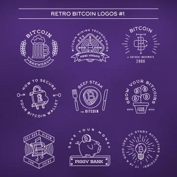 Bitcoin logo templates set. Cryptocurrency badge collection. Digital money icons 库存插图