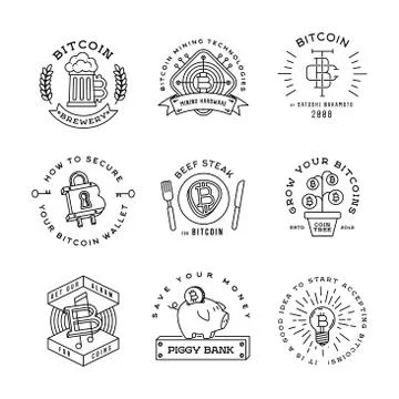Bitcoin logo templates set. Cryptocurrency badge collection. Digital money icons 库存插图