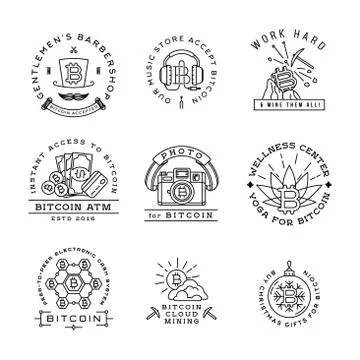 Bitcoin logo templates set. Cryptocurrency badge collection. Digital money icons 库存插图